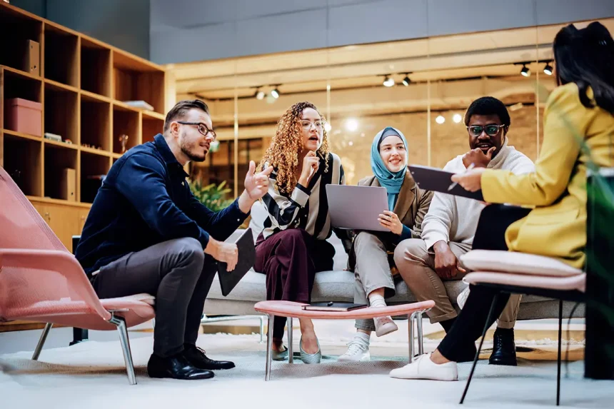 people, group, indoor, sitting, technology